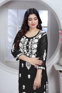 新系列Chikankari Kurti Pent印度和巴基斯坦服装出口销售Long Kurti - Product Image 3