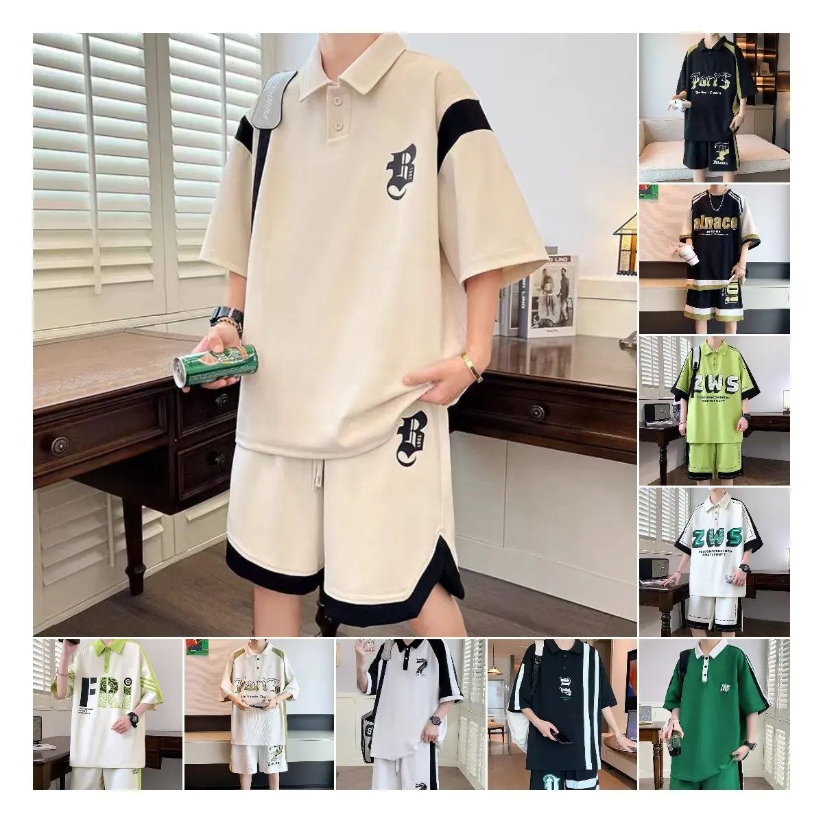 Summer men's suits, men's sports suits POLO shirts and shorts summer two-piece suits manufacturers wholesale men's clothing