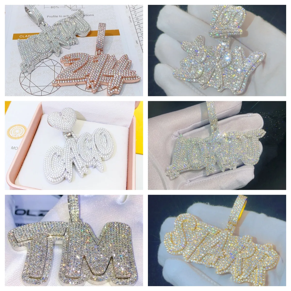 Hip Hop Jewelry Mens Iced Out Custom Letter Pendant 925 Sterling Silver VVS Moissanite Diamond Number Name Initial Logo Pendant