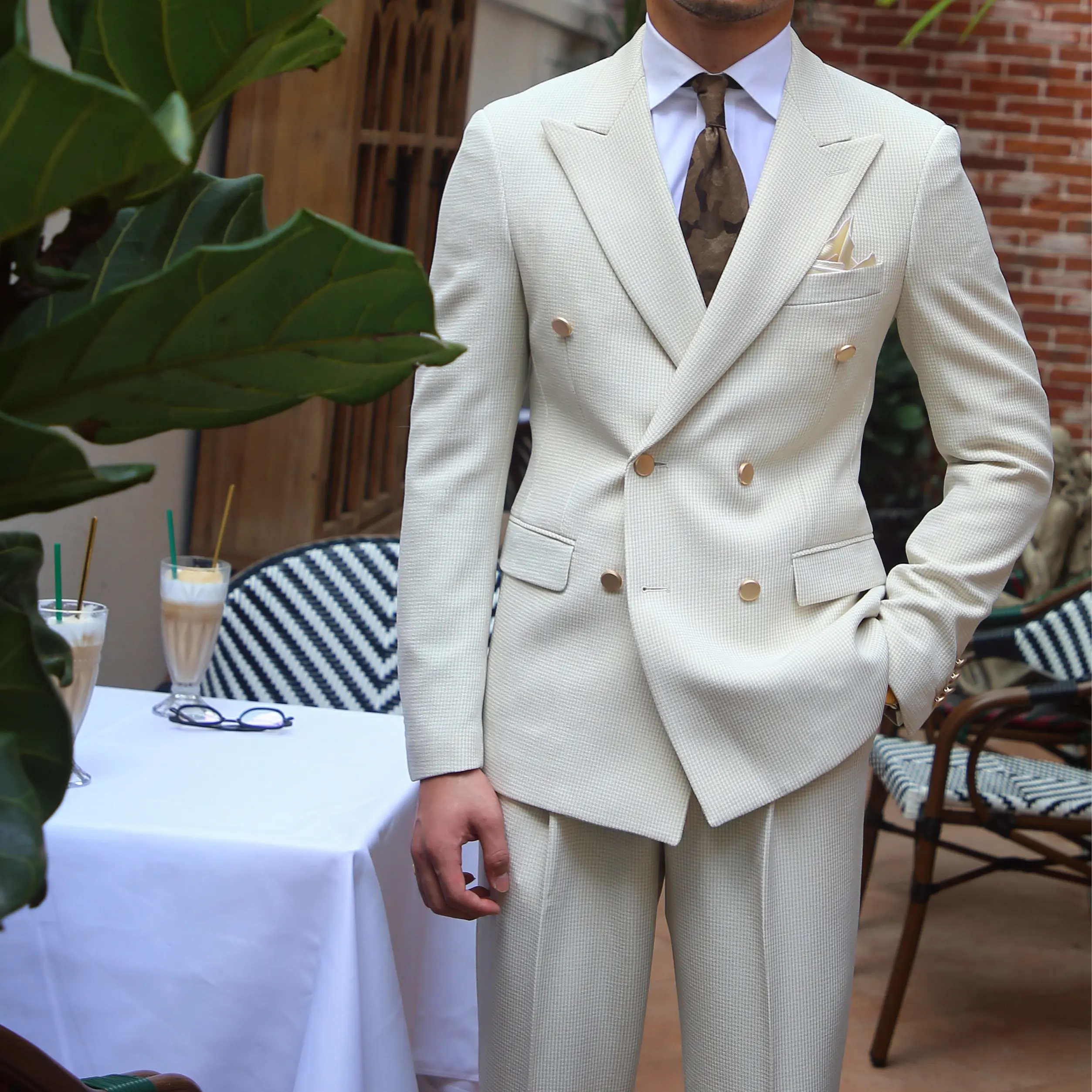 Terno de casamento de banquete fino masculino damasco duplo terno italiano de alta qualidade