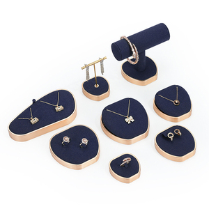 Jinsky Dark Blue Jewelry Display Set Golden Frame <strong>apple</strong> Shape Jewellery Stands Oval Shape Platform Displays for Counter showcase - Product Image 5