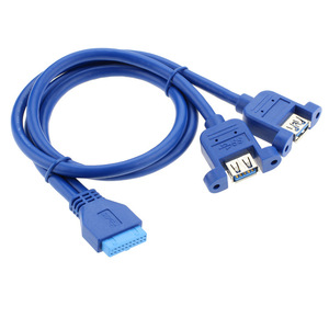 คอมพิวเตอร์พีซีกรณีภายในเมนบอร์ด19pin หญิงถึง2พอร์ต Usb 3.0ประเภทหนึ่งสกรูหญิงล็อคแผงยึดสายเคเบิลสีฟ้า50ซม. - Product Image 2