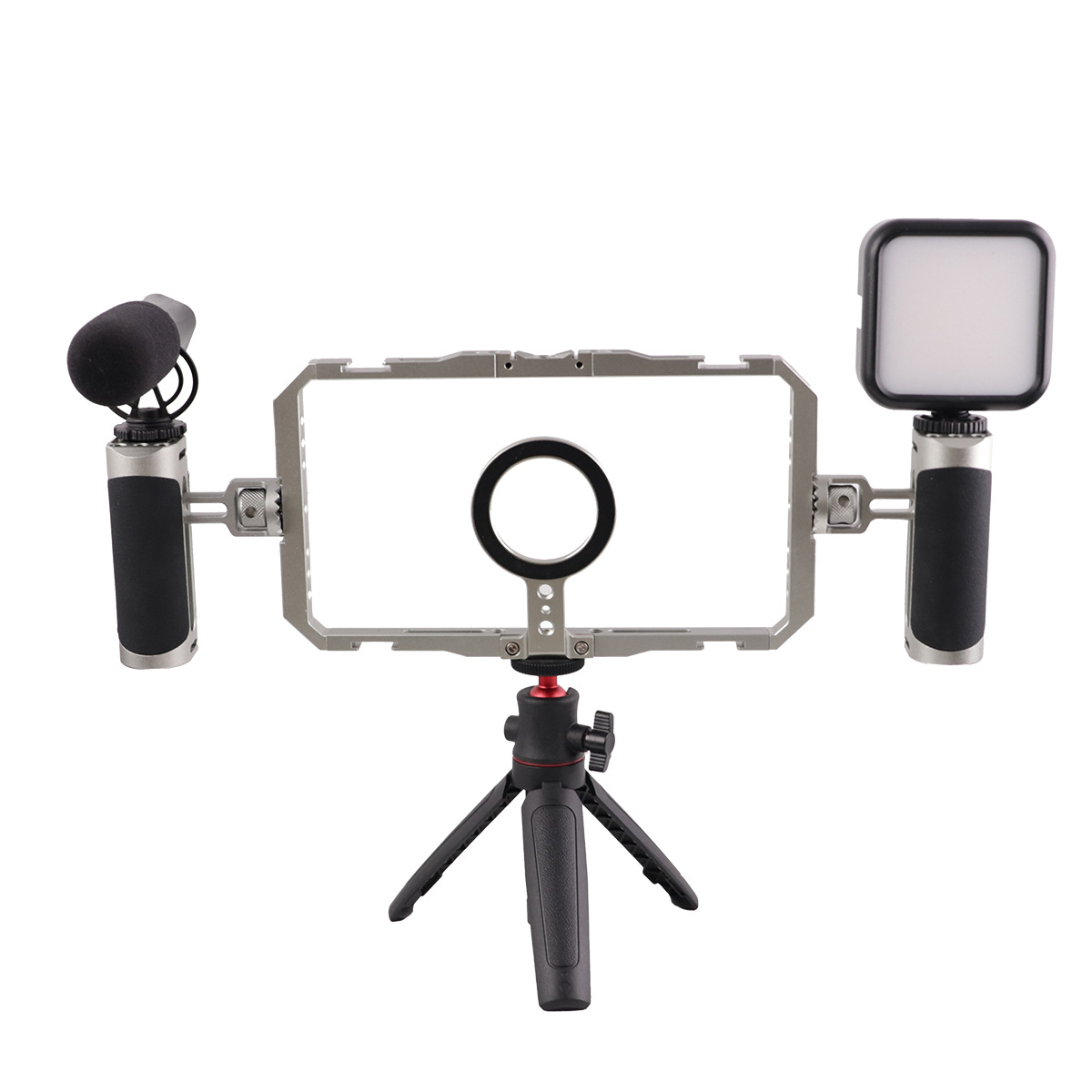 Trépied de microphone avec lumière de remplissage pour cage à lapin en métal
