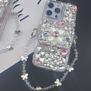 Lüks köpüklü Rhinestone telefon kılıfı Apple iPhone 16 için ProMax ve iPhone 15 için inci bileklik cep telefonu kılıfı telefon kılıfı - Product Image 3