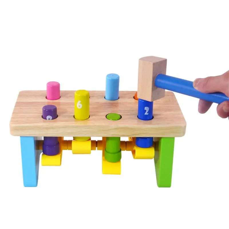 Table d'entraînement de pile colorée pour enfants jouet en bois battant pour l'éducation précoce Montessori marteau en bois jouet cognitif pour tout-petits