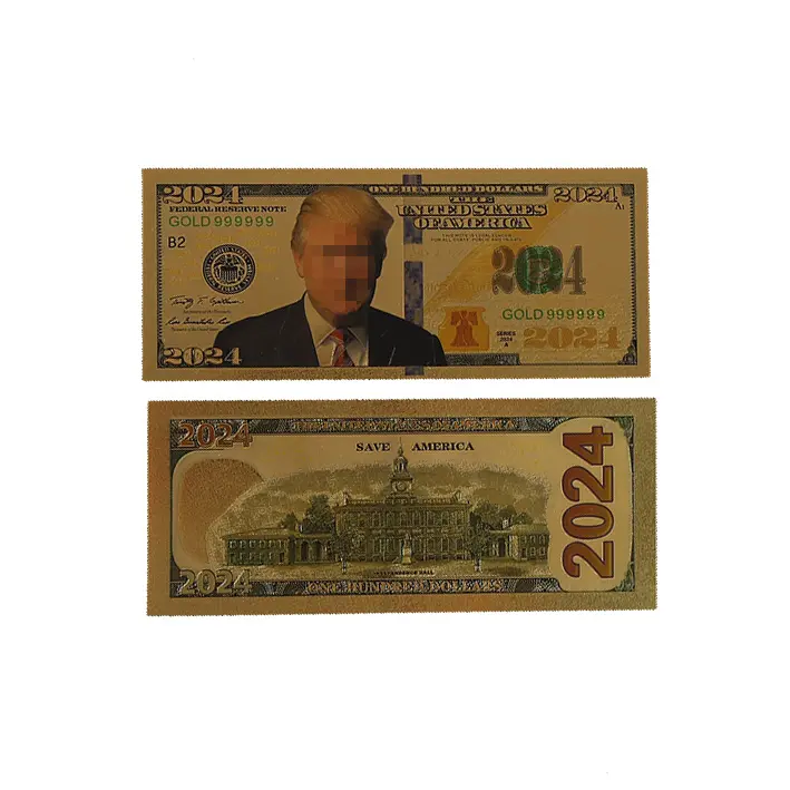 Pronto Stock 2024 americano Donaldtrump dollari Trumb PET 24K lamina d'oro placcato banconota con Design personalizzato