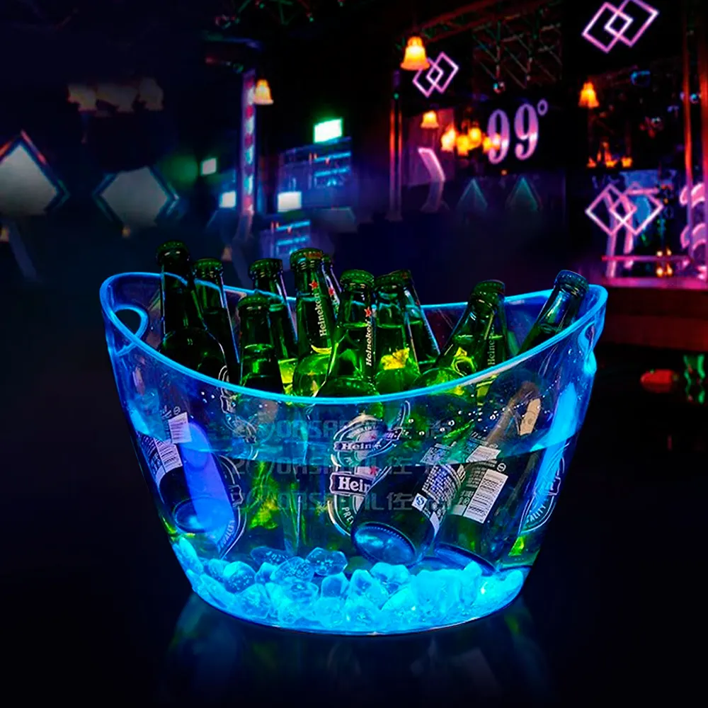 Cubo de hielo de plástico con luz LED, acrílico transparente cubo de hielo, colorido, RGB, soporte para cerveza, champán, fiesta, Bar nocturno