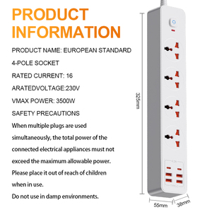 OL Universal 16A Power Strip Plug Socket con puerto USB tipo C Interruptor multicanal extendido-Enchufes y enchufes - Product Image 6