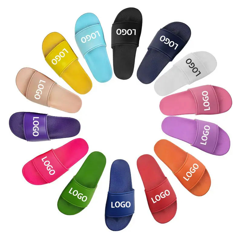 Wholesales Super Soft PU Slides Sandals Logo Plus Size Footwear Summer Cool Slipper Customized Boxes For Slides