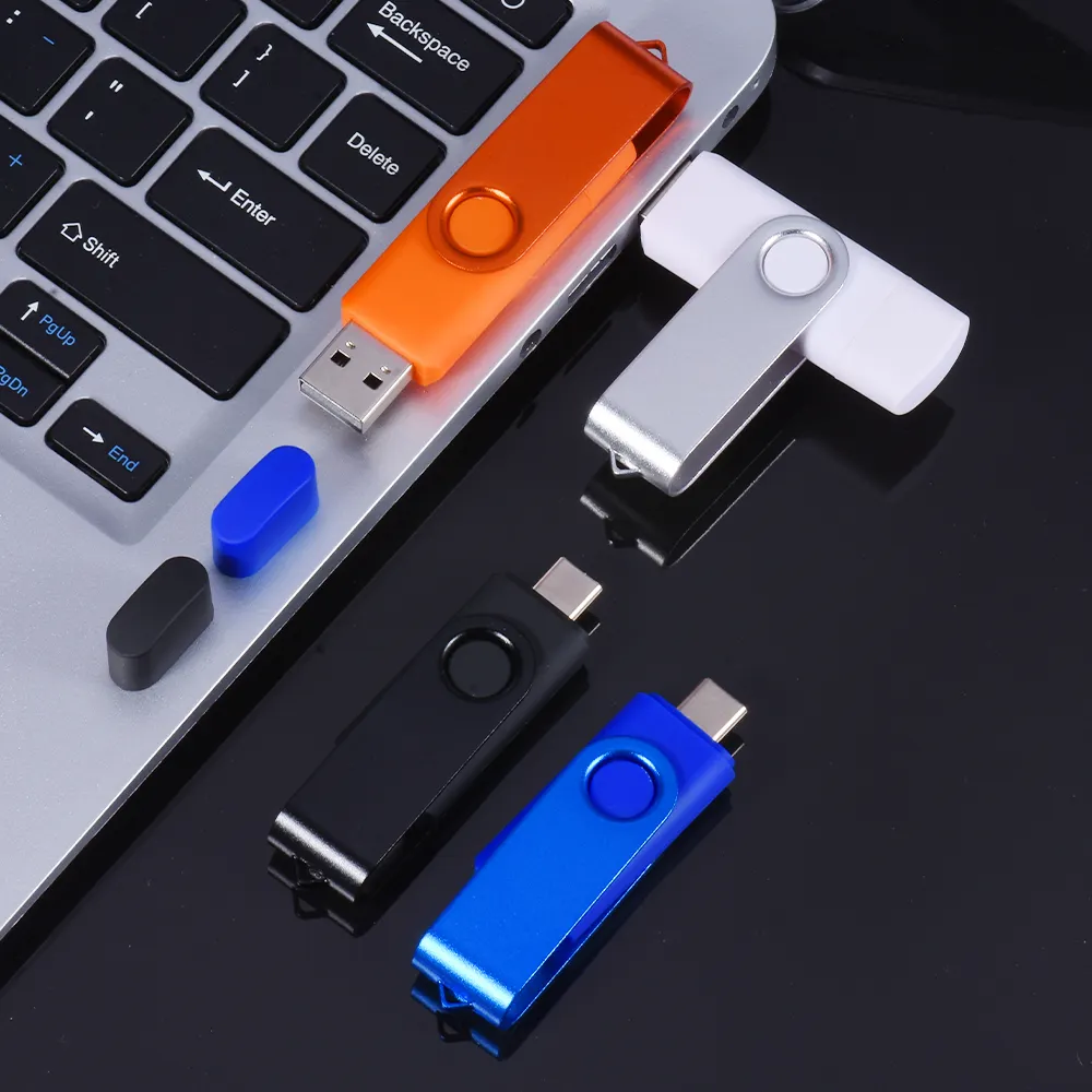 Atacado 2 Em 1 Giratória Usb c Vara 2gb 4gb 64gb Memorias Cle 2.0 3.0 Pendrive 32gb 128gb Otg Tipo-C Usb Flash Drive