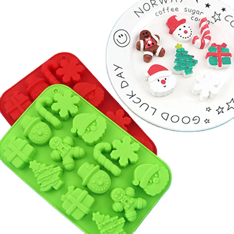 14 En 1 Estilo navideño moldes de silicona de Navidad de grado alimenticio molde de pastel de silicona moldes de Fondant para decoración de pasteles