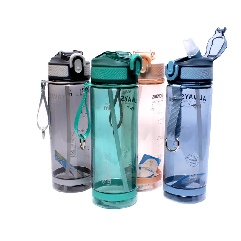 Feiyou kamp yürüyüş için saman ile 800ml spor su şişesi açık erkekler için plastik şeffaf BPA ücretsiz şişe Drinkware