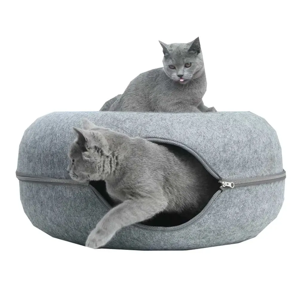 2024 도매 사용자 정의 애완 동물 고양이 집 대형 코코넛 디자인 터널 놀이 지퍼 디자인 펠트 고양이 침대
