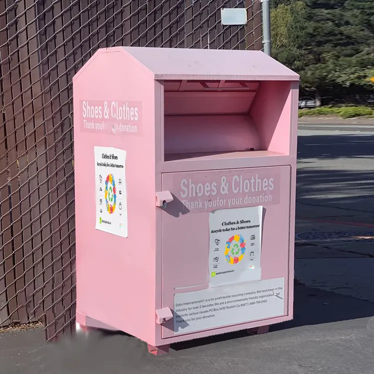 Fabricante de papelera de reciclaje de ropa, papelera de donación al aire libre, Cubo de almacenamiento, lugares públicos de acero galvanizado