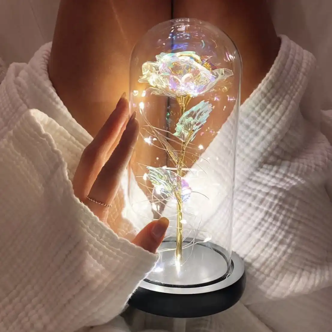 UO năm mới 2024 giáng sinh mãi mãi hoa Galaxy Rose với LED String ánh sáng trong Glass Dome độc đáo tình yêu Valentines quà tặng cho mẹ