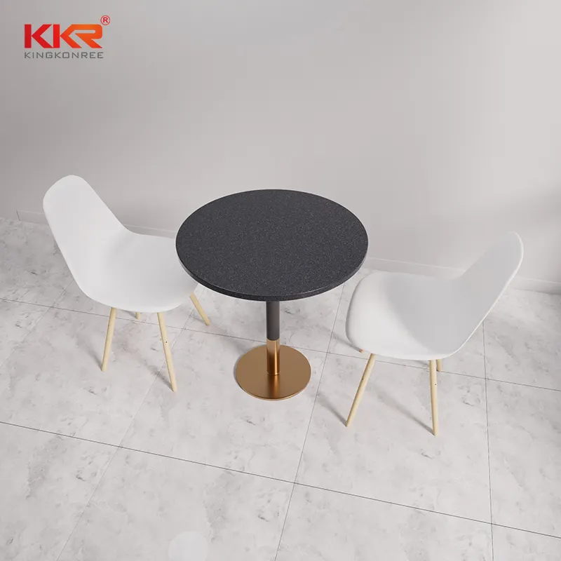 Tavolo da pranzo rotondo nero moderno con superficie solida in acrilico personalizzato set tavolino da caffè con base in acciaio inossidabile con piano in marmo