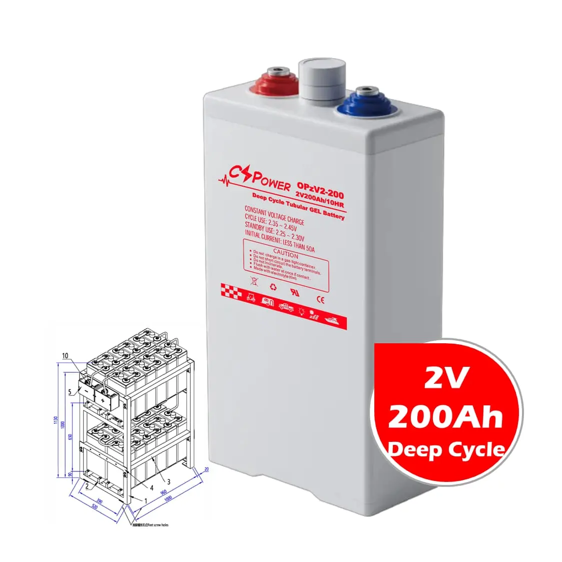 CSPower 2V 200Ah energia solar bateria Tubular gel opzV bateria para painel solar preço de fábrica OPzV2-200 4OPzV200 QUALQUER