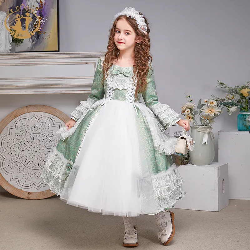 Tela de encaje de estilo español para niñas, traje de Lolita, vestidos de fiesta de princesa para bebés, Vestido largo de desfile