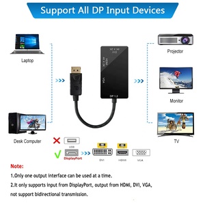 Farsism DisplayPort DP到HDMI VGA DVI 3 in 1适配器转换器