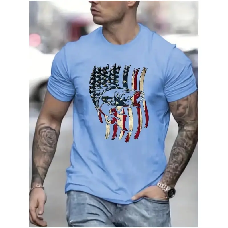 Wholesale summer graphic printing The Stars And Stripes Flag Uncle Sam Print T Shirt Casual Short Sleeve Tshirt