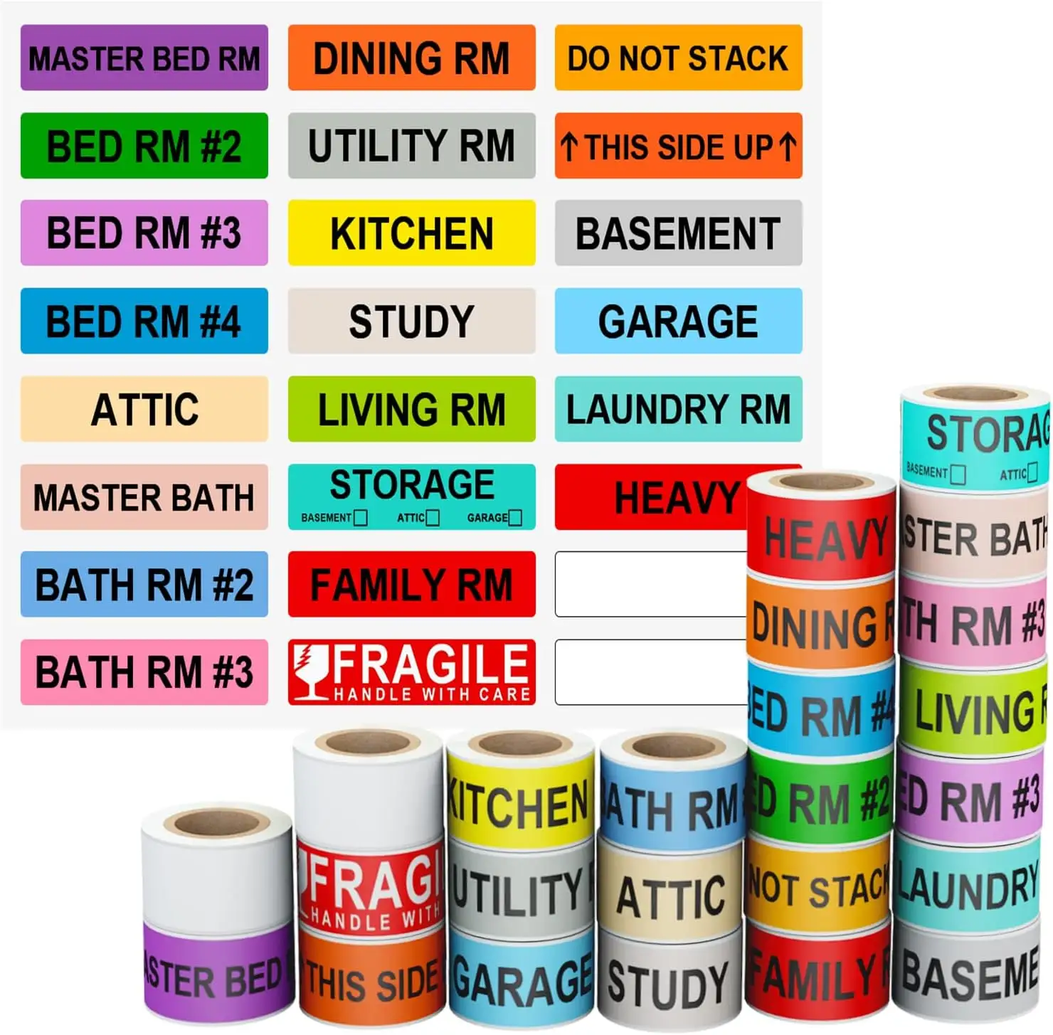 Casa Rótulos móveis 24 Rolls cor codificação movendo etiquetas para caixas adesivos Adesivos frágeis embalagem adesivos