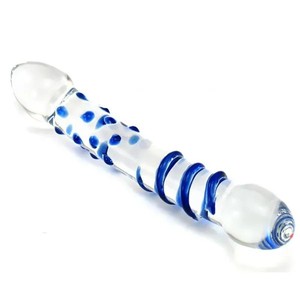 Bunter Glas-Dildo Großer Doppelendiger Kristall-Dildo mit Blauer Spiralt Textur für Frauen Männer Paare Erwachsenen-Sexspielzeug - Product Image 4