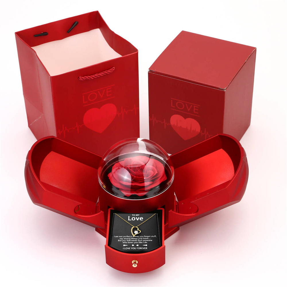 Necklace (Gold) + Card Drawer Rose Box