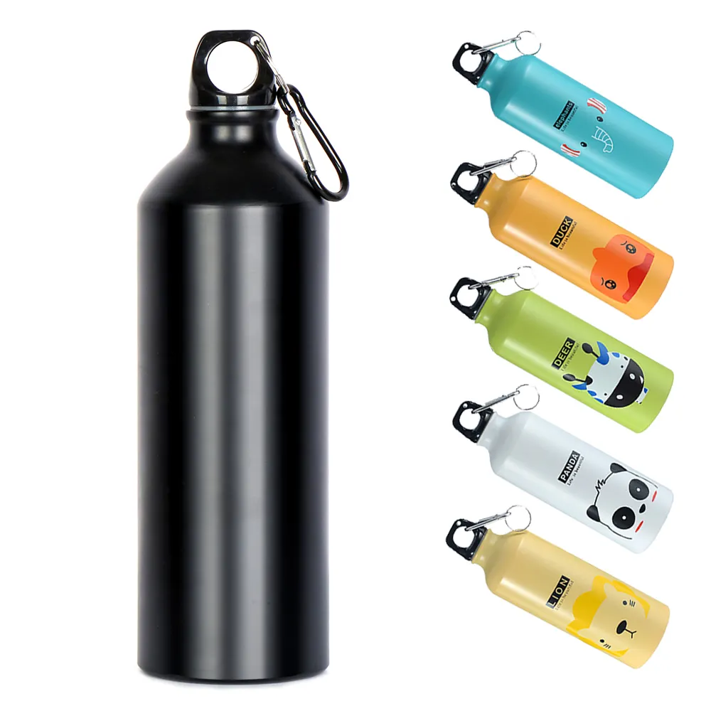 Custom Logo Sublimation Printing reusable metal aluminum drink bottle Aluminum Bike water bottle blanks with carabiner cover