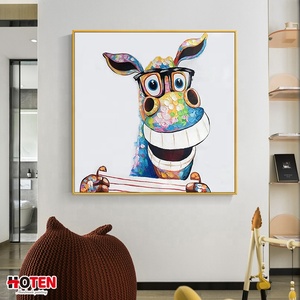 Sevimli baykuş Hippo sığır dekoratif boyama Custom el-boyalı hayvan yağlıboya