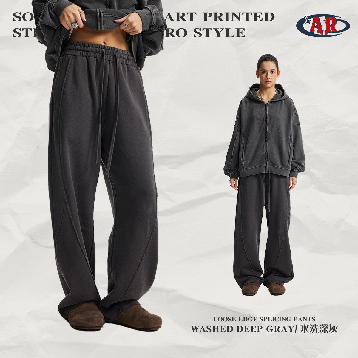 K38กางเกง-ล้างสีเทาเข้ม