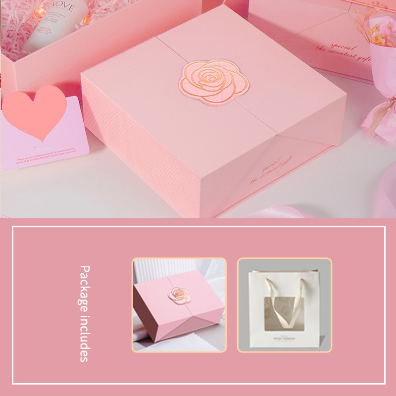 Pink gift box white and gift bag