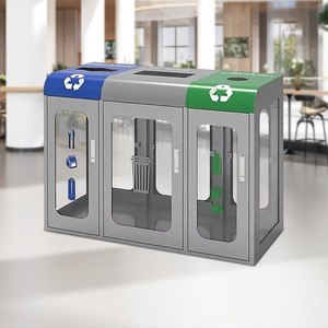 Factory <strong>Custom</strong> 3 Compartment Trash Bin Galvanized Steel <strong>Garbage</strong> Can Sanitation <strong>Containers</strong> Recycling Bin - Product Image 2