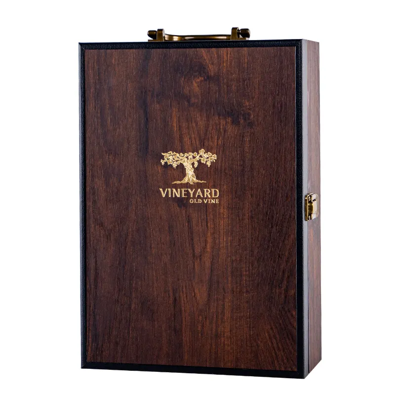 Nouvel An Noël Emballage cadeau en bois de luxe en bois 2 bouteilles étui à vin boîte-cadeau à vin en bois avec accessoires pour le vin