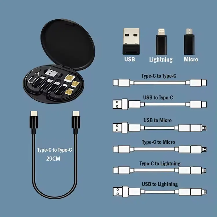 Multifunctional Mobile Phone 60W Fast Charging Data Cable 5 in 1 USB Cable Set Storage Set Box For Phone