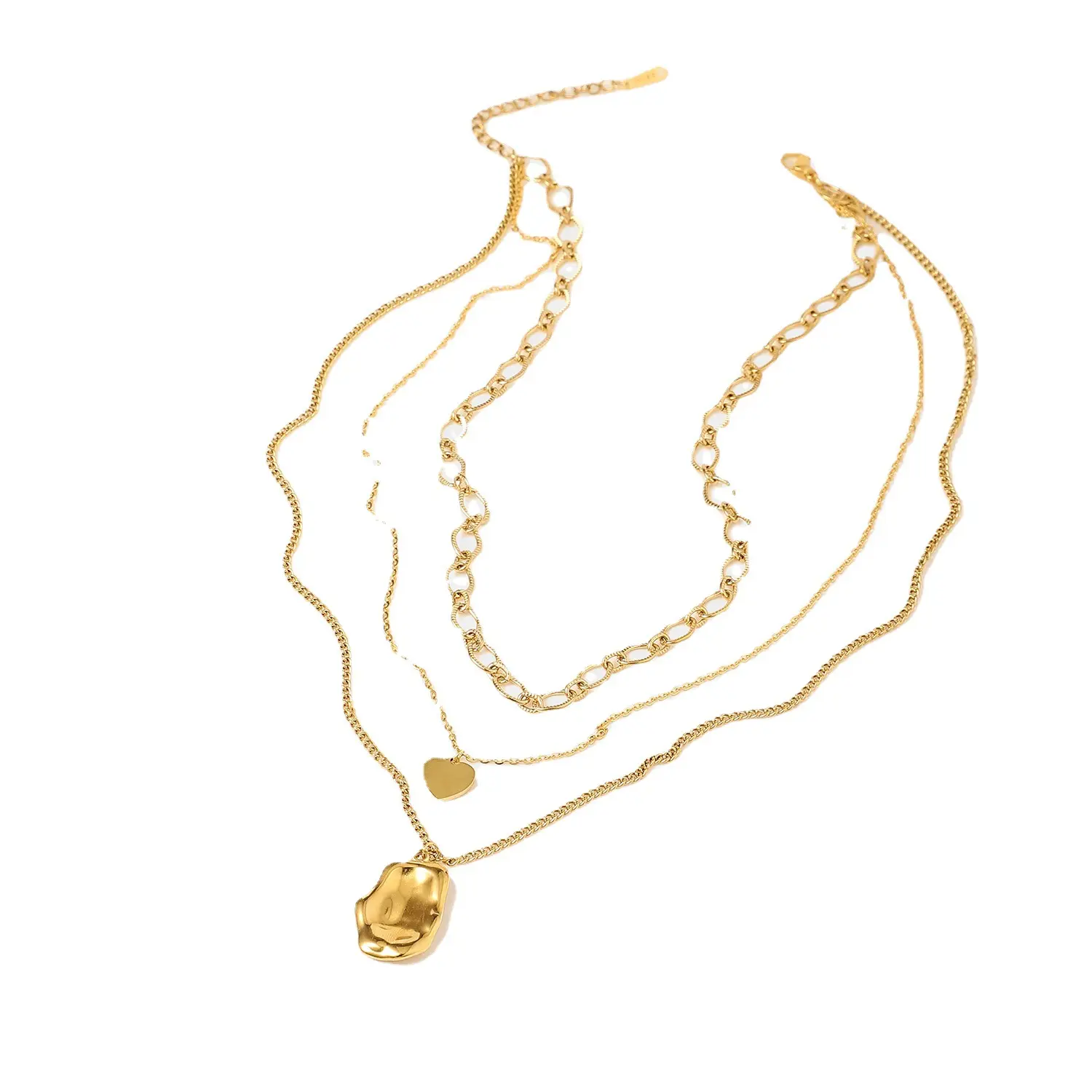 Kalung Rantai Wanita 3 In 1 18K Baja Antikarat Berlapis Emas Kalung Liontin Baja Titanium untuk Wanita