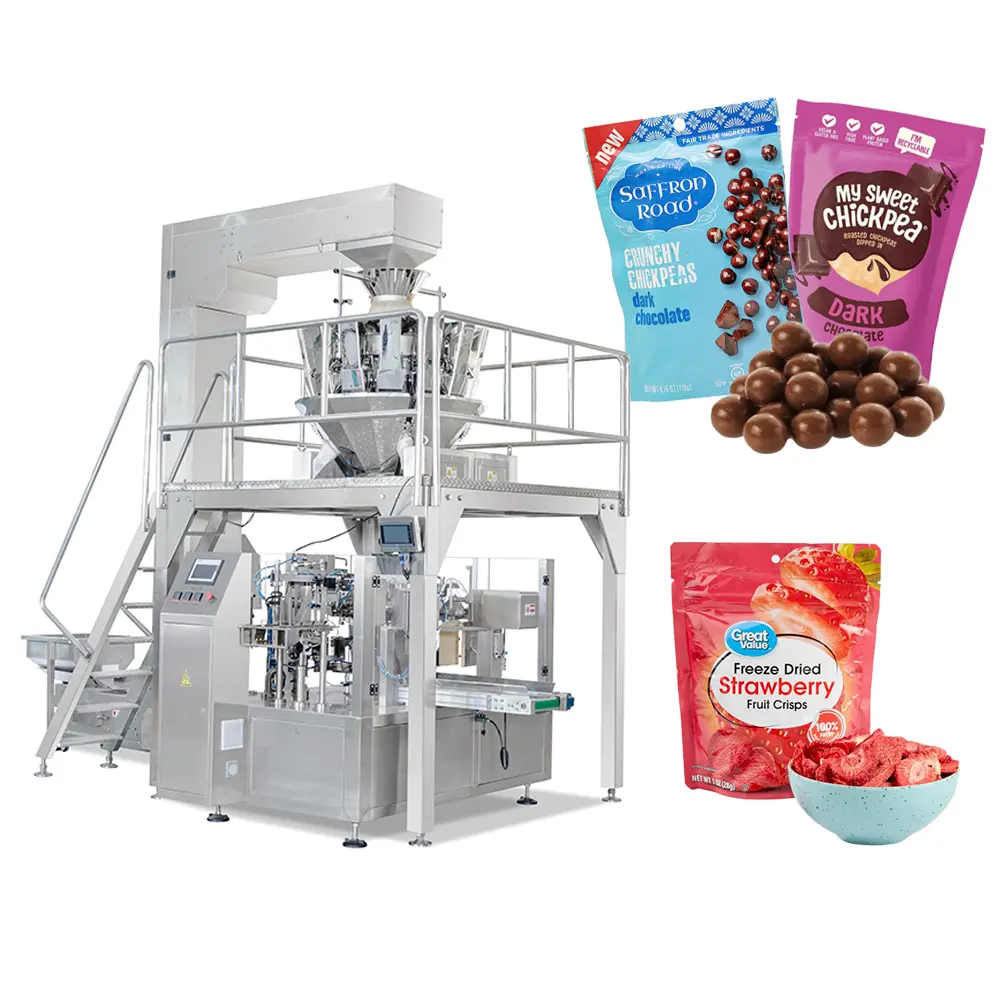Máquina Doypack con pesadora automática, bolsa prefabricada con cremallera, bolsa de pie, galleta de dulces, fruta seca, máquina de embalaje Doypack