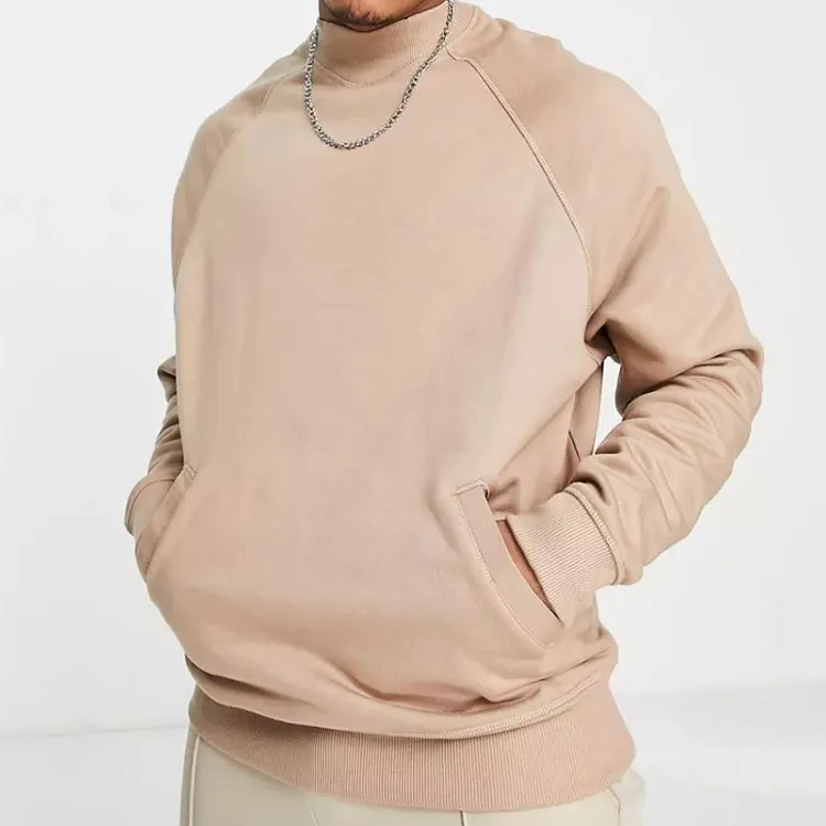 कस्टम पुरुषों की 100% कपास उच्च गुणवत्ता टेरी रिक्त Sweatshirts पुरुषों क्रू गर्दन रागलाण आस्तीन कमीज़ जेब के साथ