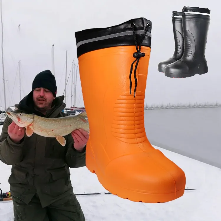 Botas de chuva de espuma Eva para homens, resistentes a deslizamento, leves e pretas, laranja e preta, à prova d'água, inverno quente, pesca, esqui, pesca, armazenamento a frio, para homens