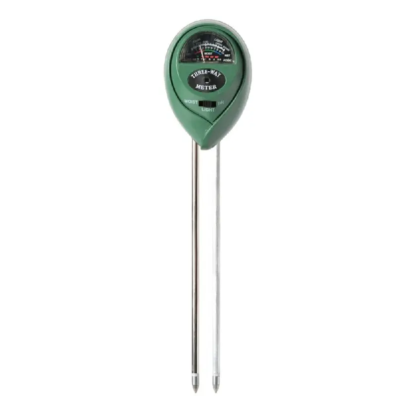 Detector de suelo tres en uno, valor de pH, pluma de prueba de luz, instrumento de medición de humedad seca de suelo de cabeza redonda