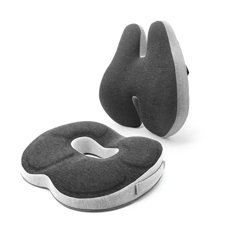 Cojín de asiento de espuma viscoelástica y almohada de soporte lumbar Silla de oficina Coche Silla de ruedas Juego de cojines para Sillas