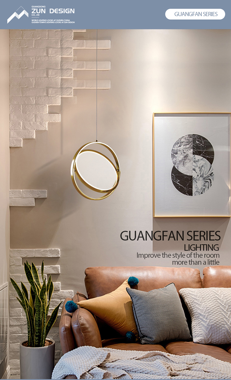 ZUN Design Brass Circle Modern Style LED Chandelier brass globe pendant Light Fixture For Hotel