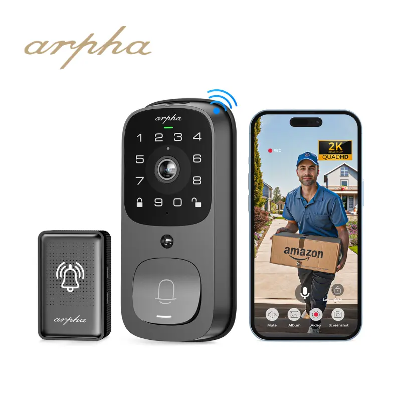 Tuya 앱이있는 arpha AL501 미국 표준 데드 볼트 스마트 잠금 3 In 1 초인종 카메라