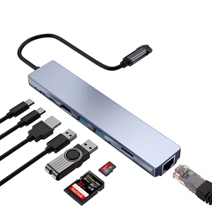 铝制笔记本电脑扩展坞8合1 C型USB集线器3.0 Rj45通用迅雷多功能适配器 - Product Image 1