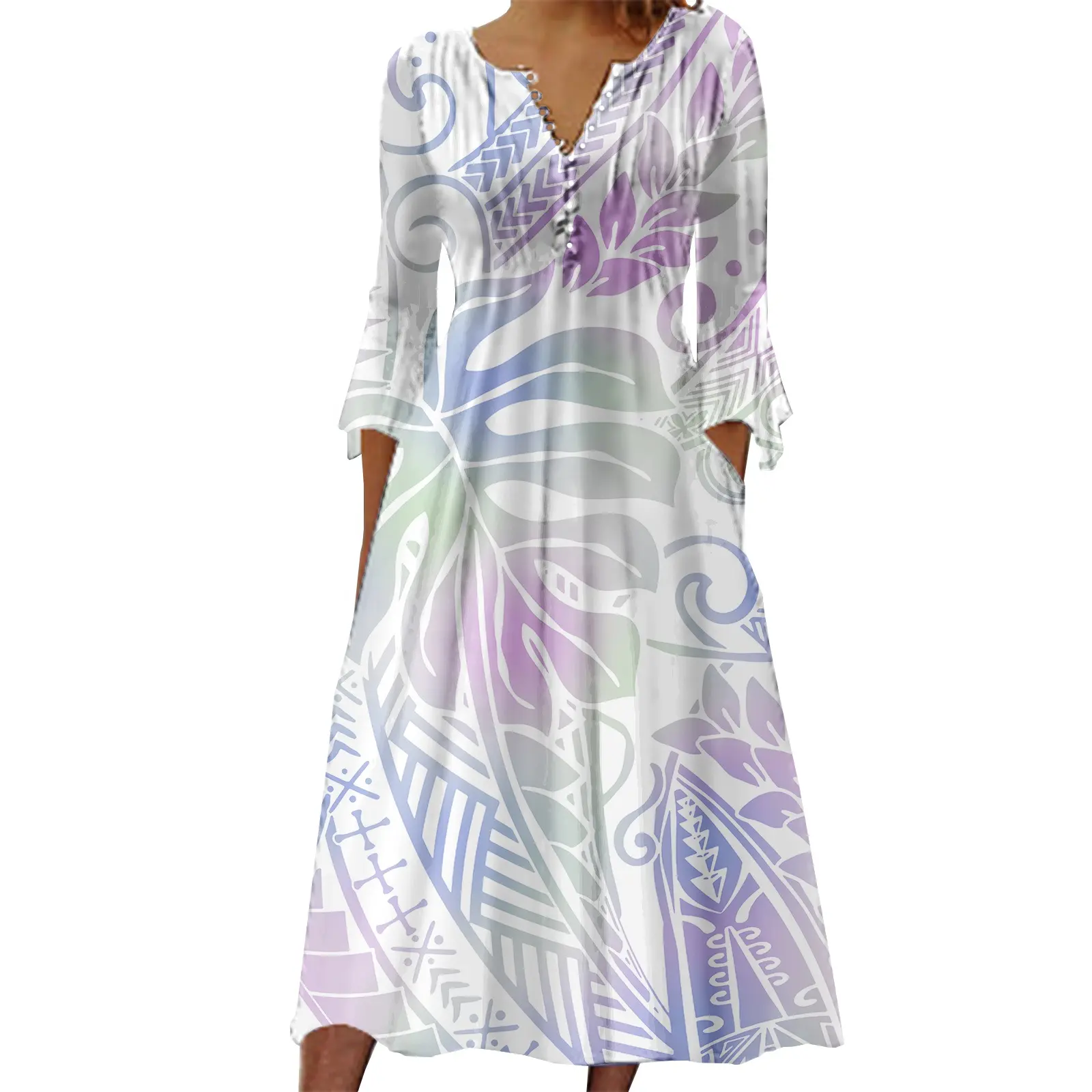 Custom Pacific Island Plus Size 5XL Long Maxi Dress Womens Polynesian Tribal Design Hawaii Print Dress Beachwear