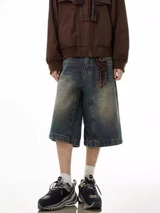 宽松仿旧水洗牛仔短裤男士短裤简约基础夏季<span class=keywords><strong>capris</strong></span>