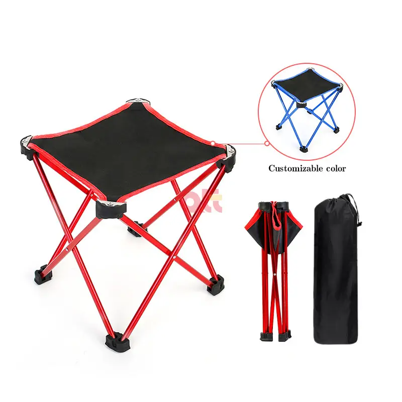 Taburete plegable para acampada, silla de bolsillo roja con bolsa de transporte para picnic, tren para caminar