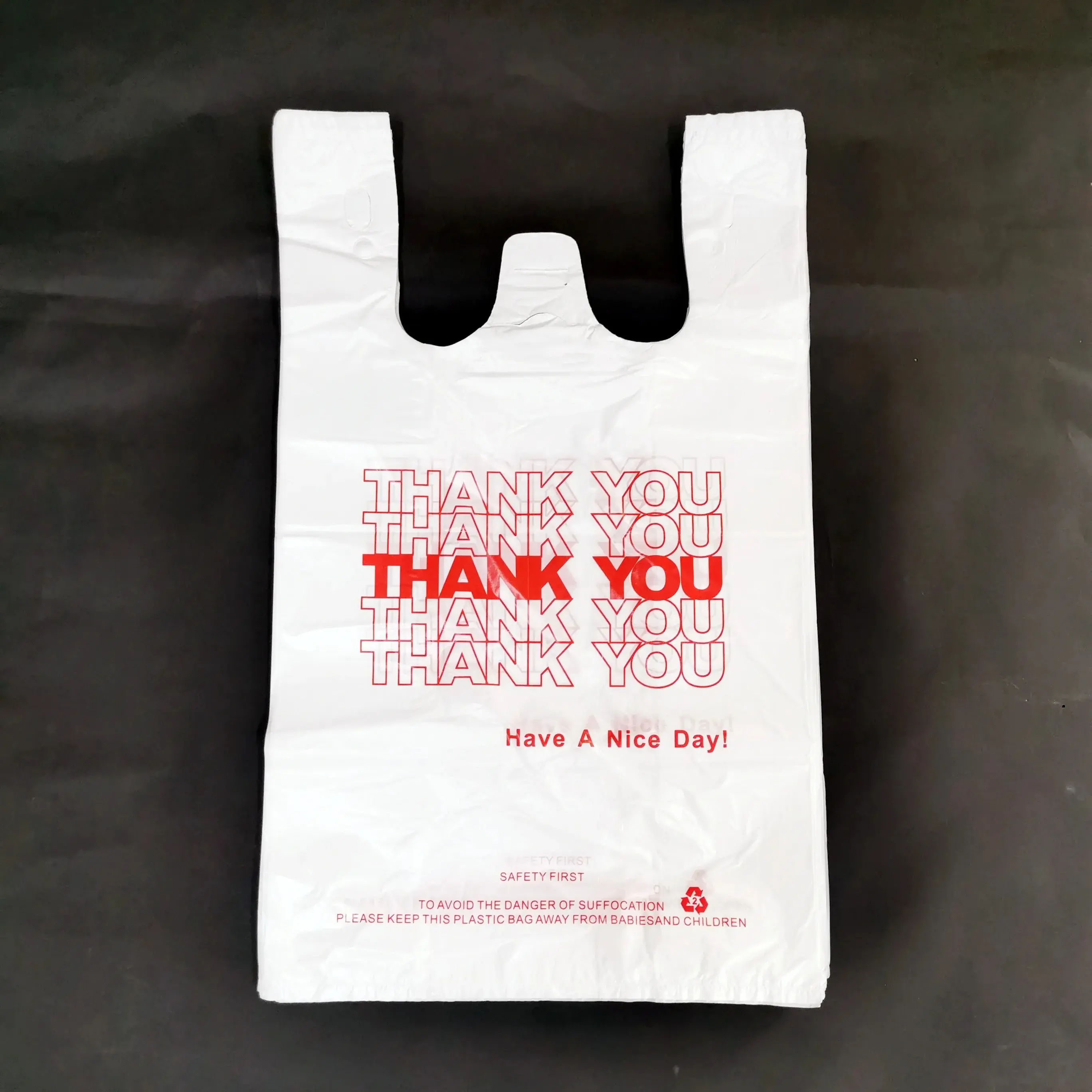 Kaus Terima kasih mudah terbuka kustom tas plastik rompi belanja Supermarket tas kemasan belanja