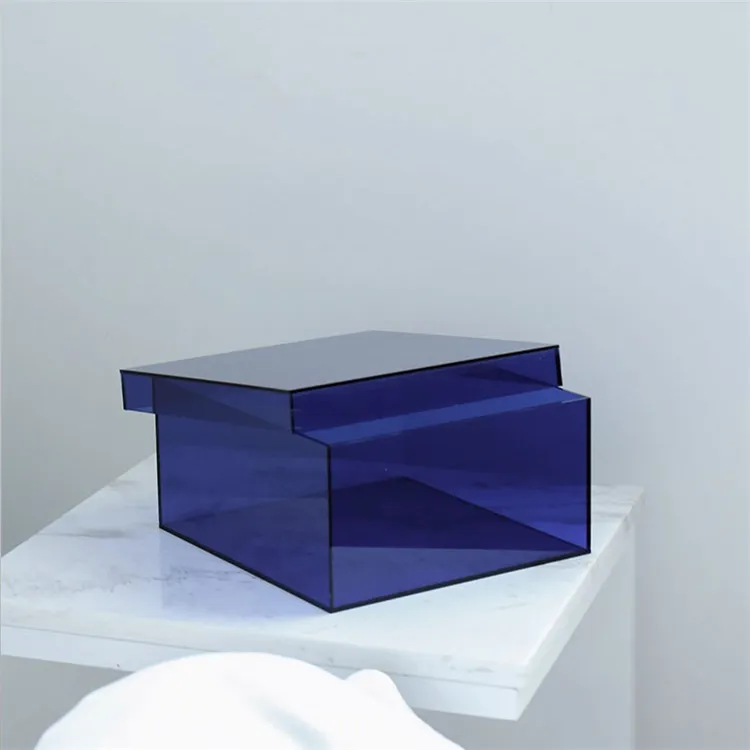 تصميم جديد أزرق اللون واضح صندوق تخزين أكريليك حامل لغرفة المعيشة غرفة نوم مكتب هدية متجر فاخر الدرجة العالية صندوق حامل