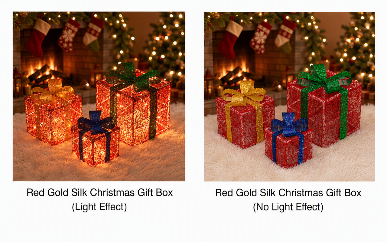 Red Gold Wire Christmas Gift Box