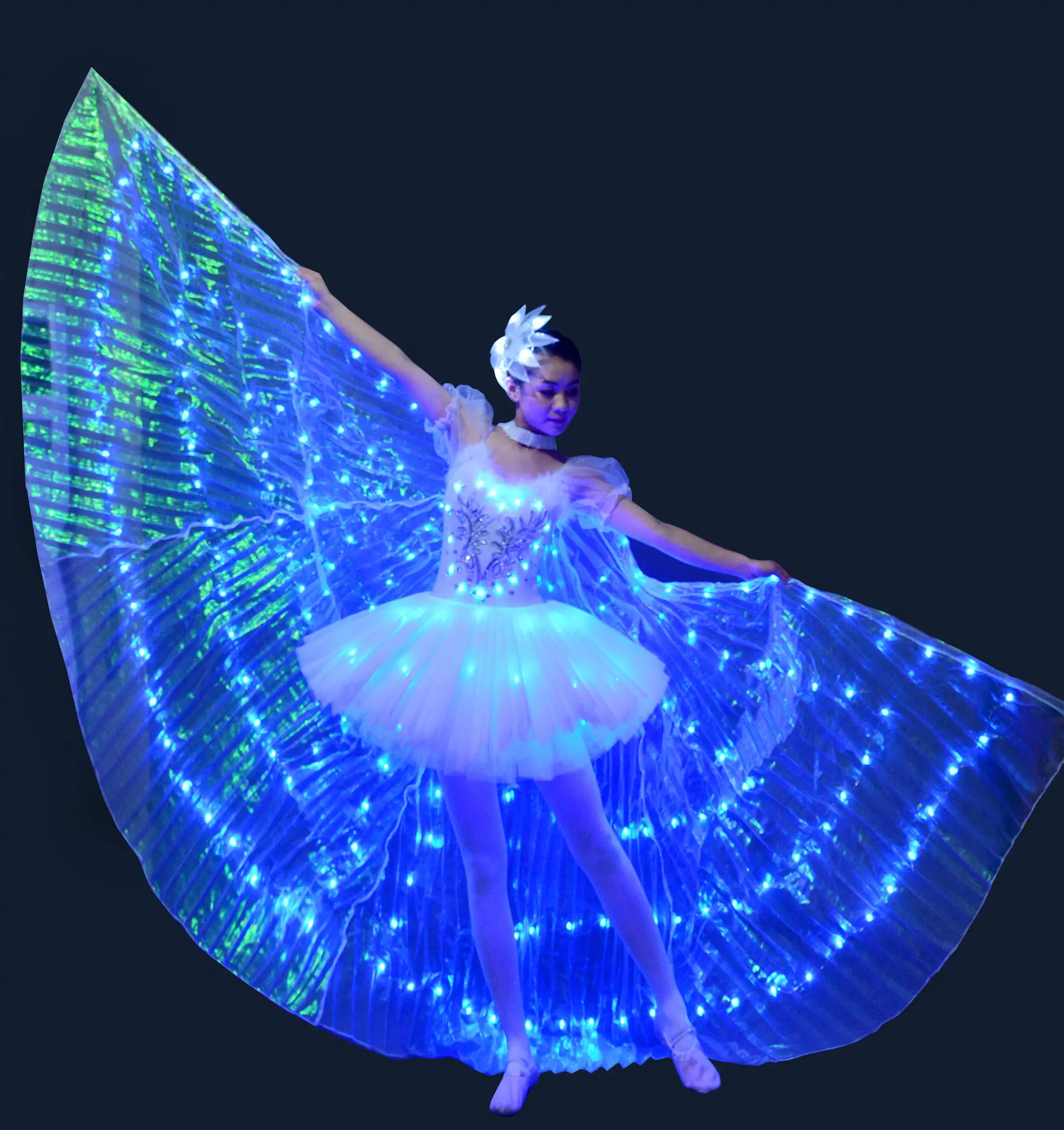 Women Light Up clothes blue christmas Evening Party Gown Banquet Show Formal Luminous wedding dress stage dance costume